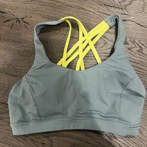 Lululemon Athletica Gray free to be serene Sports Bra with Yellow Straps